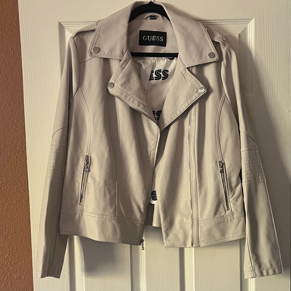 Guess Women's Cream Leather Jacket